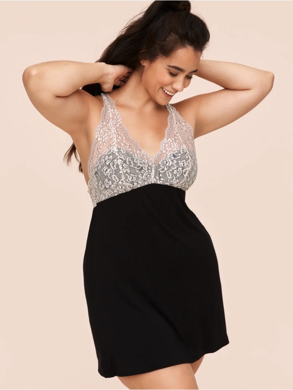 Adore Me Black and Ivory Lace Bodice Nightie Dress Size Large - Picture 3 of 13